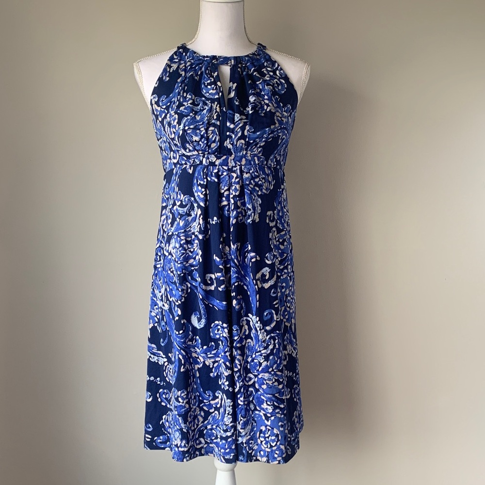 INC International Concepts Blue & White Halter Dress | Size L